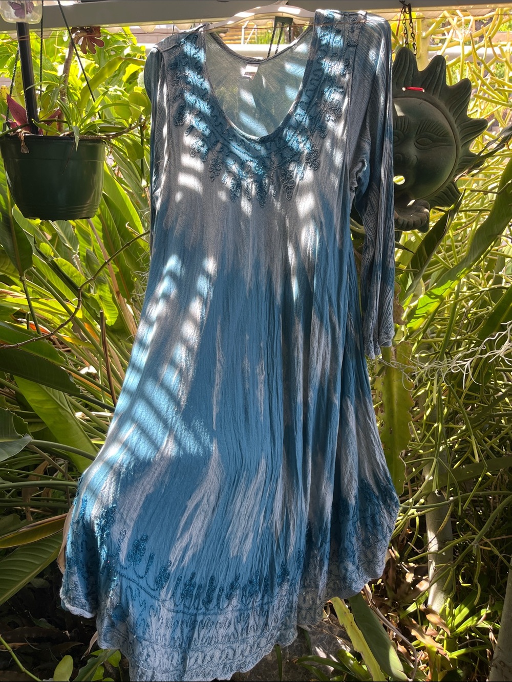 Boho V-Neck Long Sleeve Tunic Top in Blue